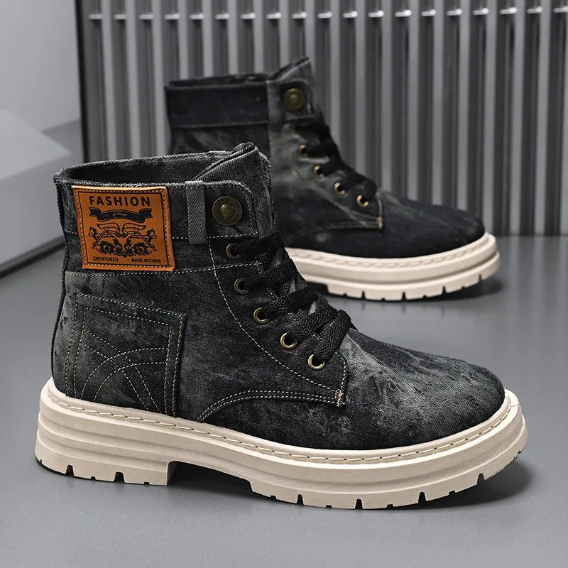 Spring High Top Mens Shoes 2025 Fashion Canvas Sneakers Plus Size Versatile Casual Shoes for Men New British Style Tooling Boots