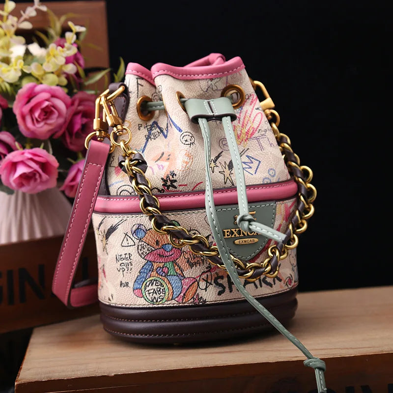 Graffiti Woman Shoulder Bags Large Capacity Female Bucket Bag High Quality Crossbody Bags for Women Luxury Ladies Handbags
