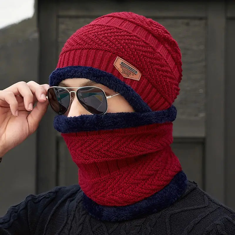 Winter Hats Knit Cap Men Women Velvet Hat Coral Fleece Scarf Outdoor Riding Hat Warm Thickening Plus Neck Mask Protect Cap
