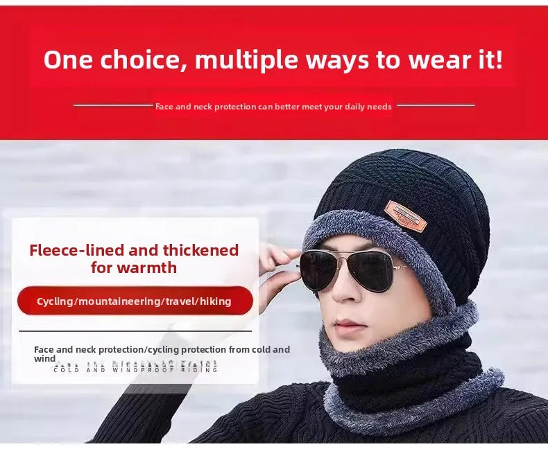 Winter Hats Knit Cap Men Women Velvet Hat Coral Fleece Scarf Outdoor Riding Hat Warm Thickening Plus Neck Mask Protect Cap