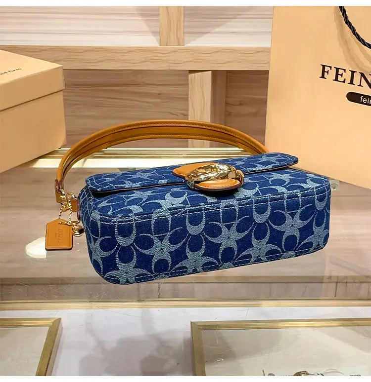 Ladies' armpit bag, light luxury retro denim canvas bag, fashionable 2025 new commuting high-end single shoulder crossbody bag