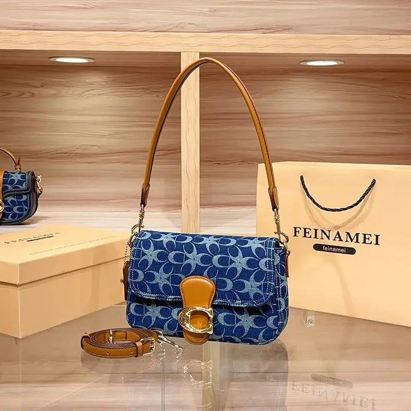 Ladies' armpit bag, light luxury retro denim canvas bag, fashionable 2025 new commuting high-end single shoulder crossbody bag