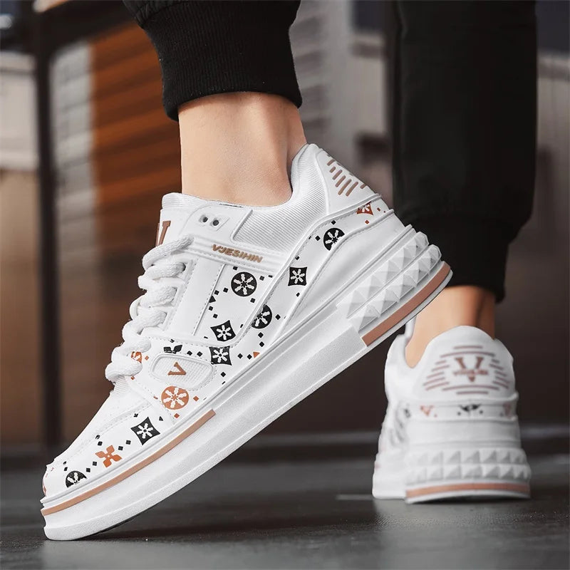 2025 Spring New Men's Shoes Fashion Printed Casual Board Shoes Thick Soles Increase All Comfortable Sports Shoes