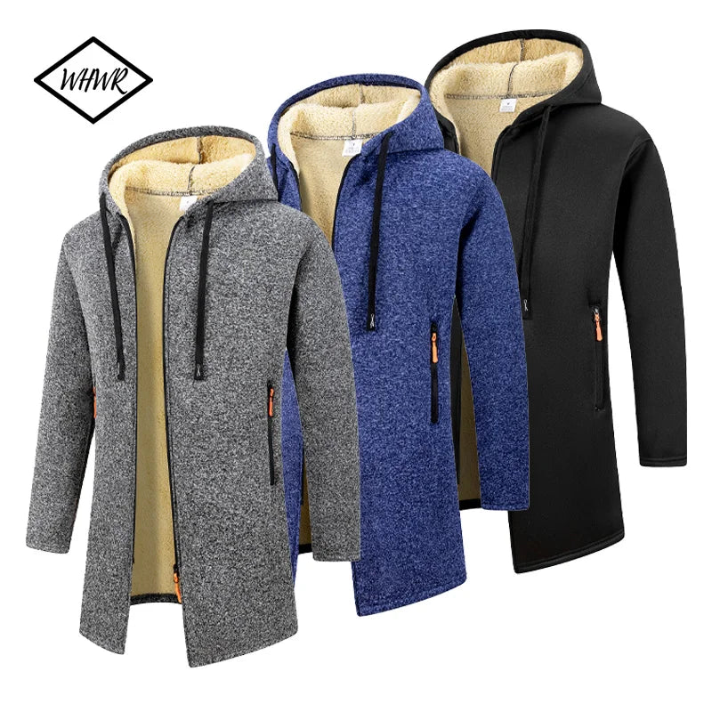 Men's Sweaters Coat Winter New Hot Warm Zipper Medium Long Cardigan Sweater Man Casual Knitwear Thicken Sweatercoat mens clothes