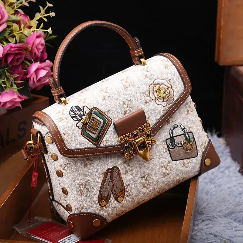 Designer handbag retro small square bag women's 2025 new autumn and winter high-end printed shoulder crossbody bag