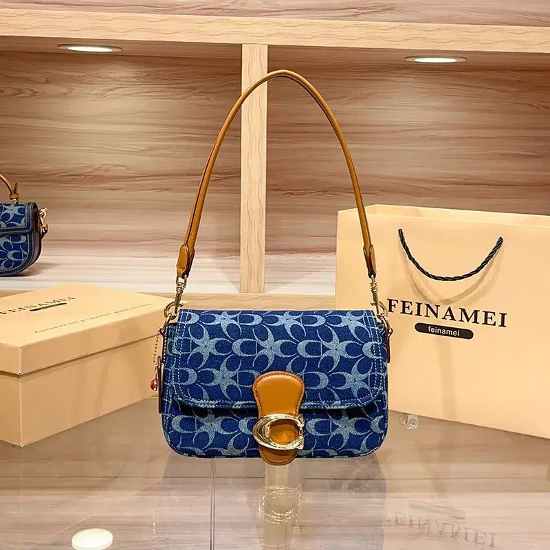 Ladies' armpit bag, light luxury retro denim canvas bag, fashionable 2025 new commuting high-end single shoulder crossbody bag