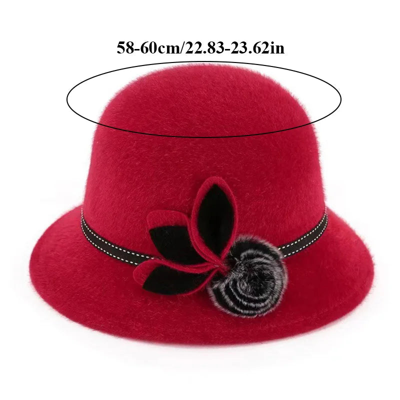 Fedoras Cap Jazz Cap Women Pompom Dome Hat Bowler Dome Wool Hat Vintage Elegant Wool Ladies Church Hat Winter Autumn Warm Cap