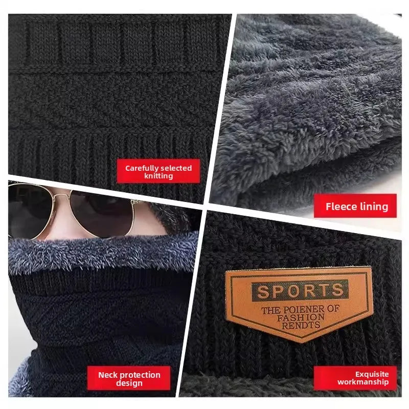 Winter Hats Knit Cap Men Women Velvet Hat Coral Fleece Scarf Outdoor Riding Hat Warm Thickening Plus Neck Mask Protect Cap