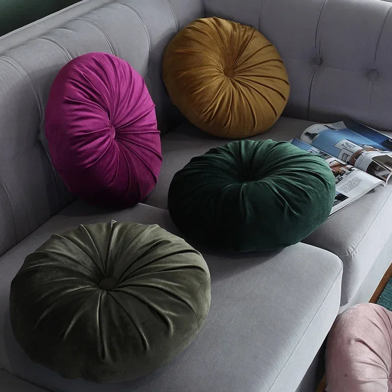 35cm Fleece Dutch Velvet Pleated Round Seat Cushion Pillow Pouf Throw Sofa Home Decor Cojines Redondo Coussin