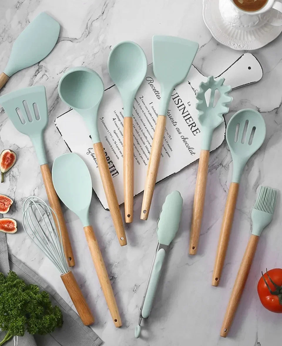 Carote Cookware Set Wooden Handle Kitchenware Silicone Kitchenware Flexible Convenient Storage Safe and Odorless Kitchenware Set