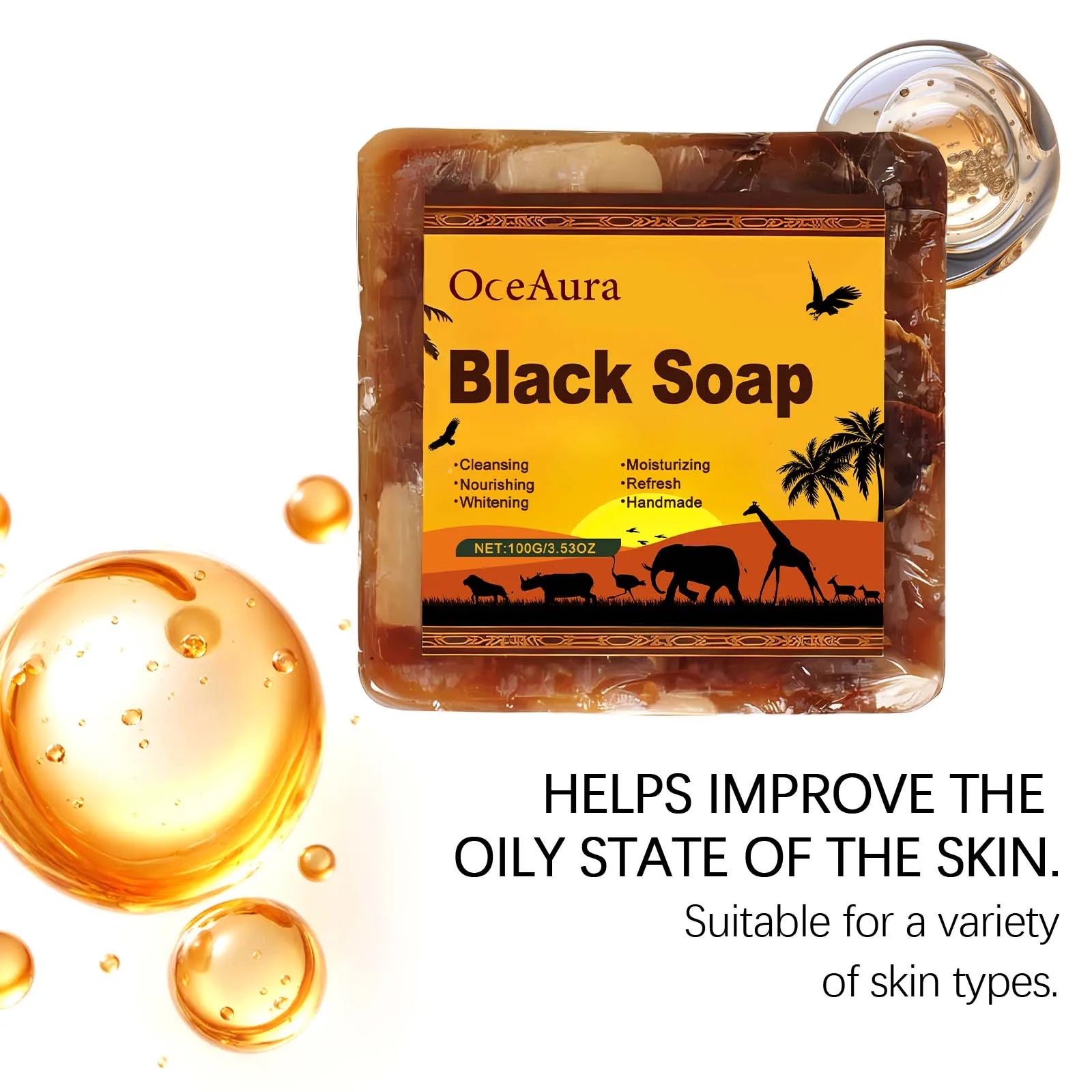 OCEAURA Body Cleansing Black Soap Gently Clean Skin Surface Maintain Water & Oil Balance Reduces Skin Tightness Keep Comfortable