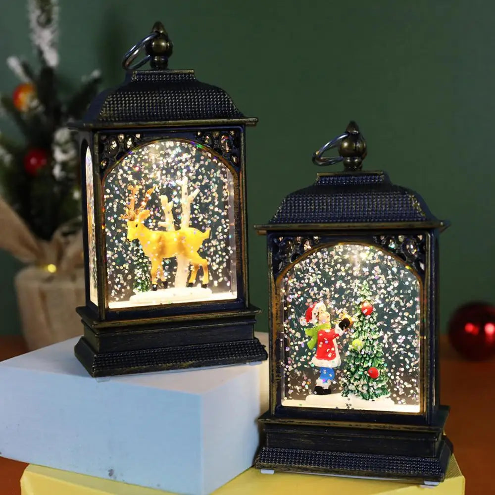 Christmas Snow Globe Lantern Christmas Scene Lighted Snow Globes Home Decoration Accessories Holiday Decoration Gift