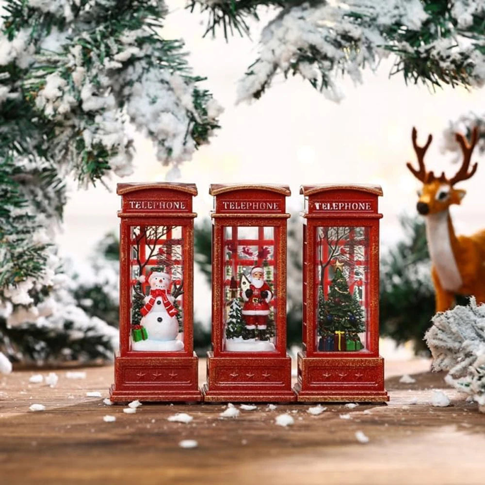 1PCS Telephone Booth Snow Globes Spinning Water and Swirling Glitter Christmas Decorations Home Lighted Christmas Snow Globe