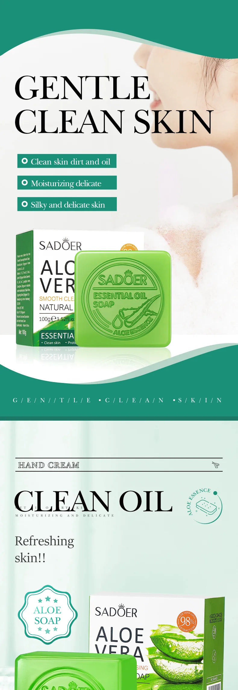SADOER Aloe Facial Soap Face Wash Foam Facial Cleanser Moisturizing Firming Hydrating Oil Control Body Bathing Handmade Soap