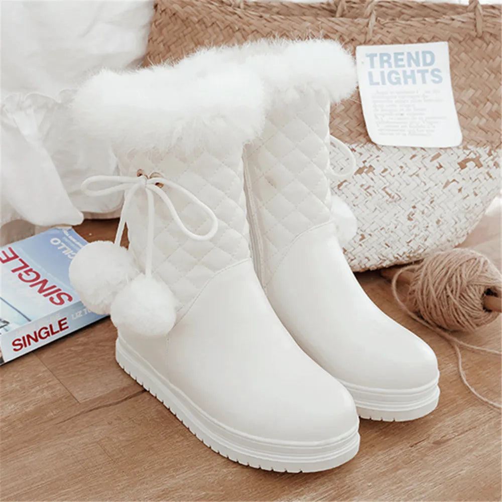 Fashion Women Snow Boots 2025 Winter Boots Height Lncreasing Platform Thick Plush Warm Zip Winter Shoes 34-43 White Pink Black