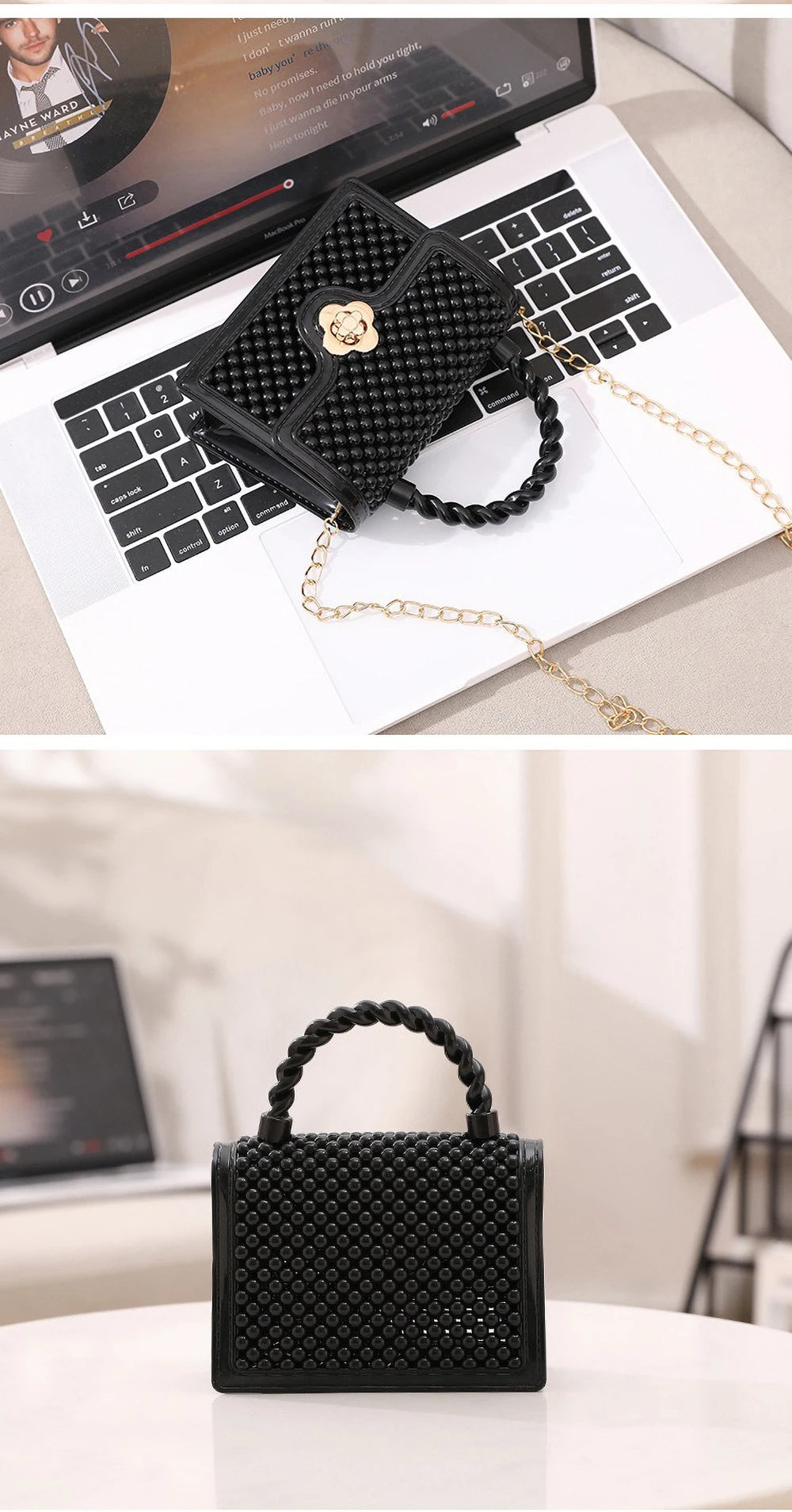 Trendy Red Jelly Shoulder Bag - Mini Fried Dough Twists Pattern Cute Handheld Purse with Metal Chain Strap for Women