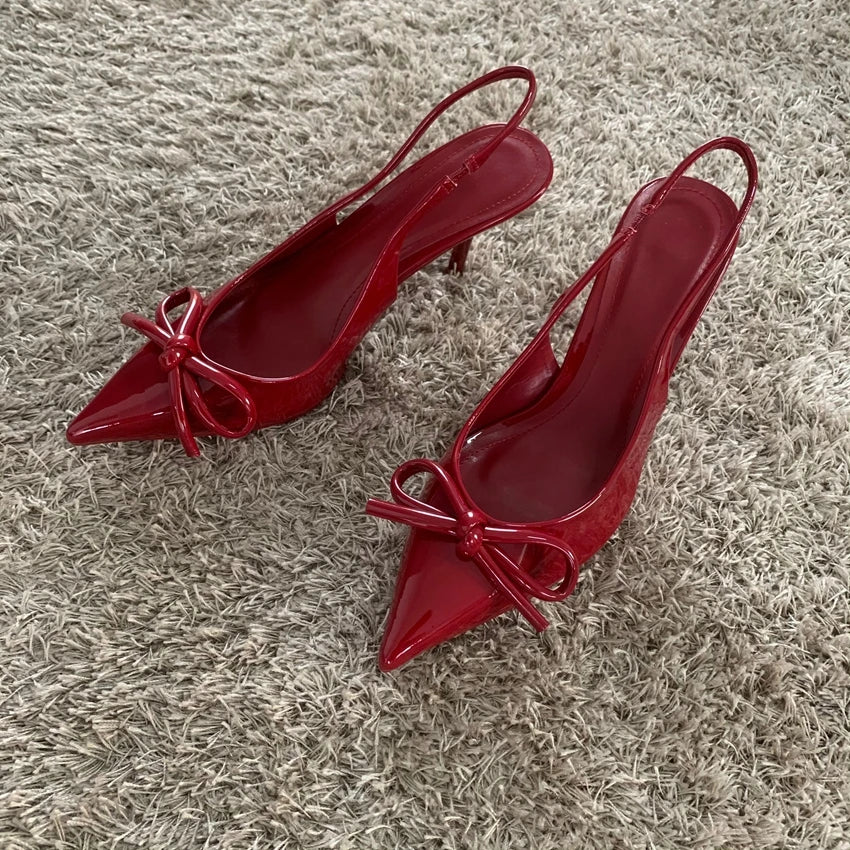 2025 New High Heels Women Weddings Bridal Shoes Bow Decoration Fashion Shallow Pointed Toe Elegant Slingbacks Ladies Pumps