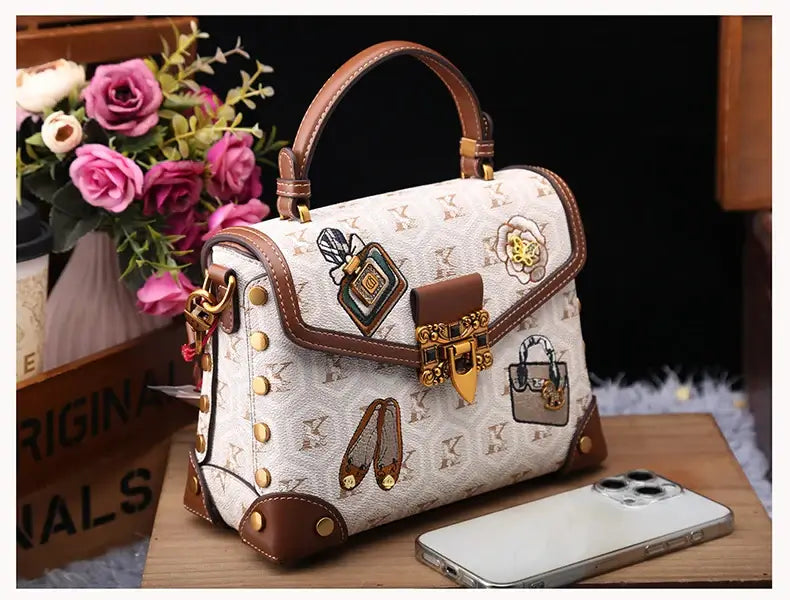 Designer handbag retro small square bag women's 2025 new autumn and winter high-end printed shoulder crossbody bag