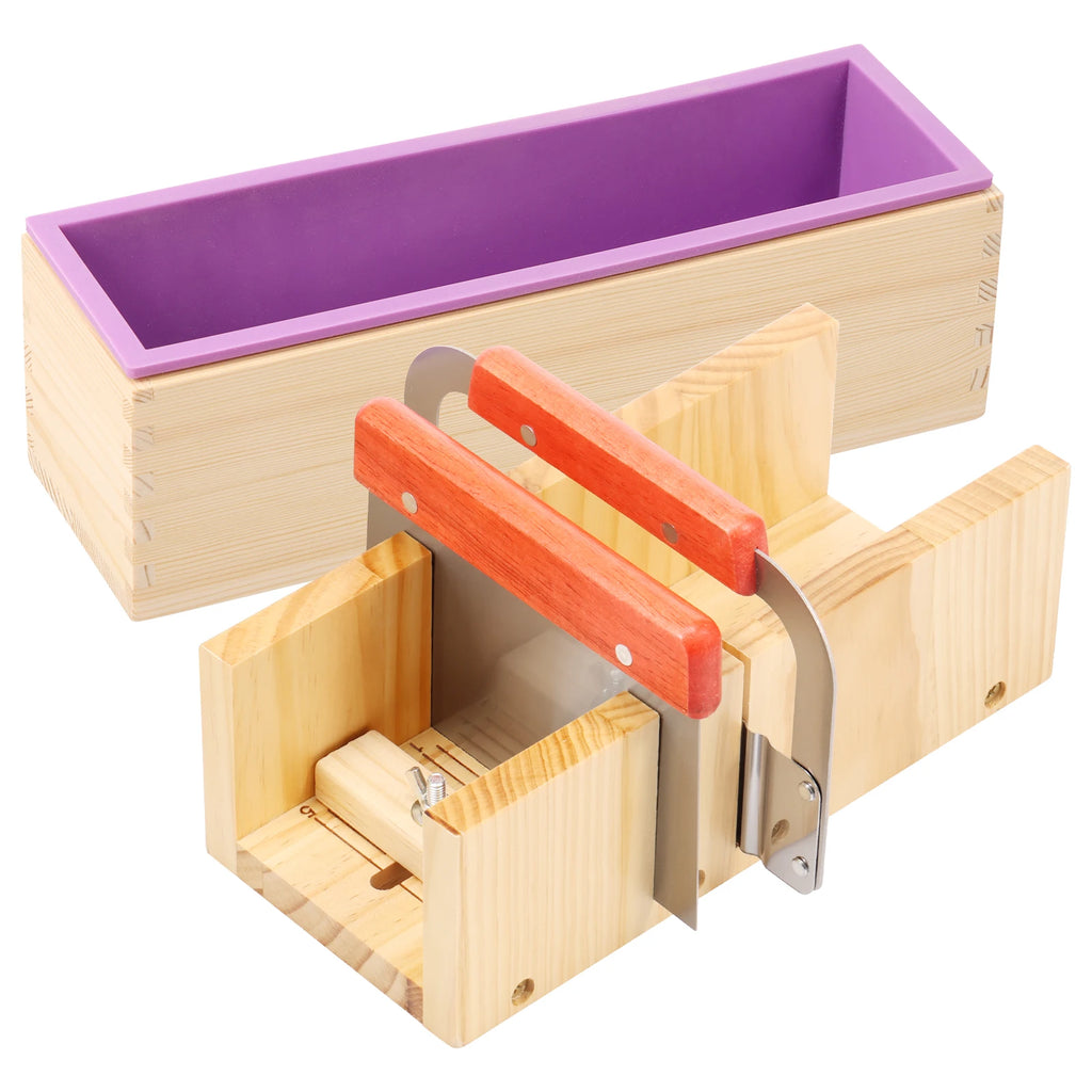 Soap Making Tools DIY Handmade Soap Making Kit Wooden Silicone Soap Rectangular Mold Stainless Steel Straight Cutter Wavy Cutter