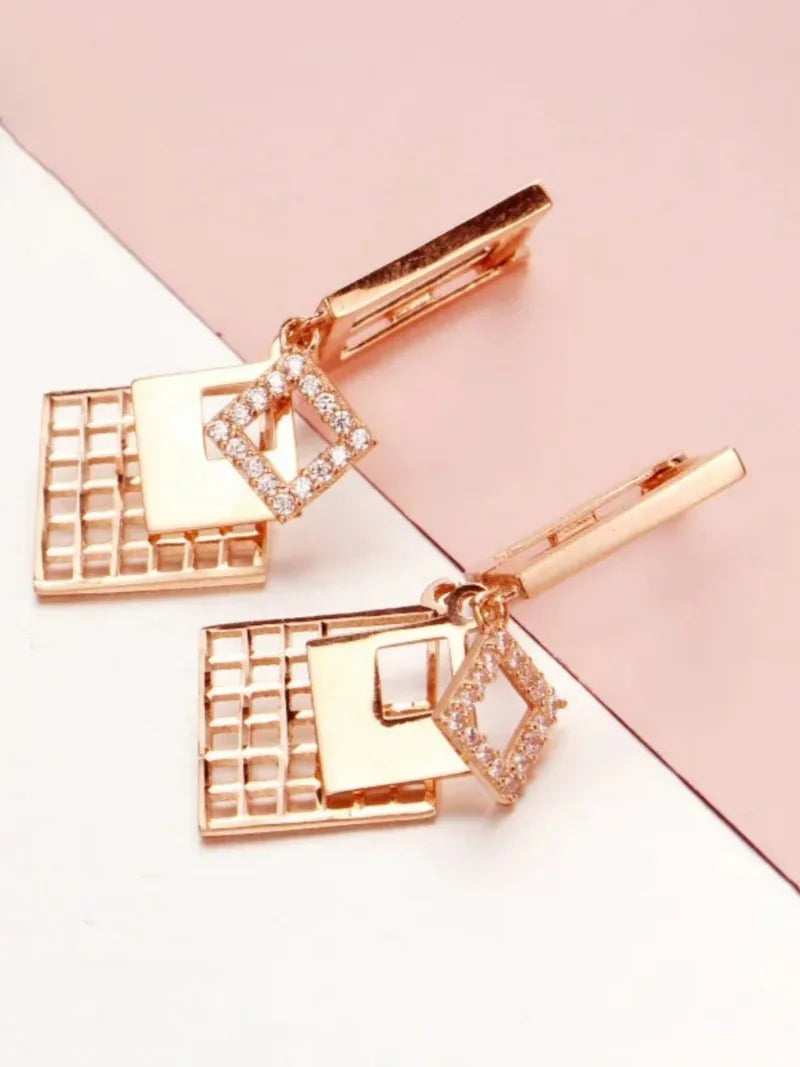 585 Purple Gold elegant luxurious square earrings for women plated 14K rose gold dazzling earings buckle wedding Jewelry