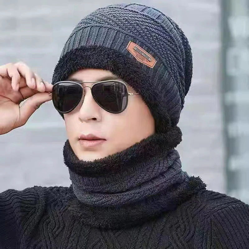 Winter Hats Knit Cap Men Women Velvet Hat Coral Fleece Scarf Outdoor Riding Hat Warm Thickening Plus Neck Mask Protect Cap