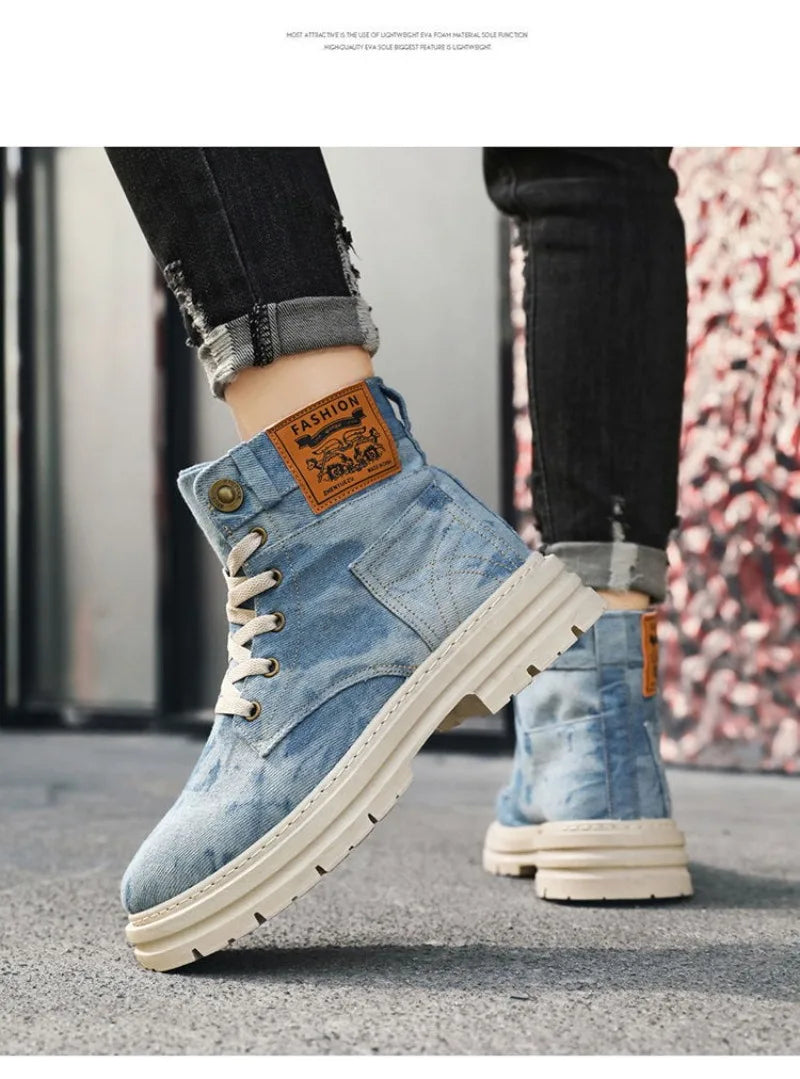 Spring High Top Mens Shoes 2025 Fashion Canvas Sneakers Plus Size Versatile Casual Shoes for Men New British Style Tooling Boots