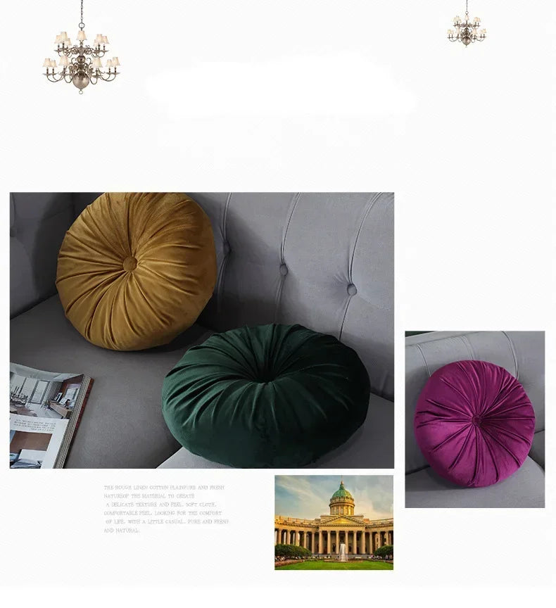 35cm Fleece Dutch Velvet Pleated Round Seat Cushion Pillow Pouf Throw Sofa Home Decor Cojines Redondo Coussin