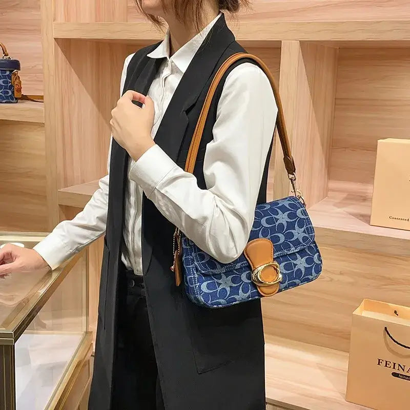Ladies' armpit bag, light luxury retro denim canvas bag, fashionable 2025 new commuting high-end single shoulder crossbody bag