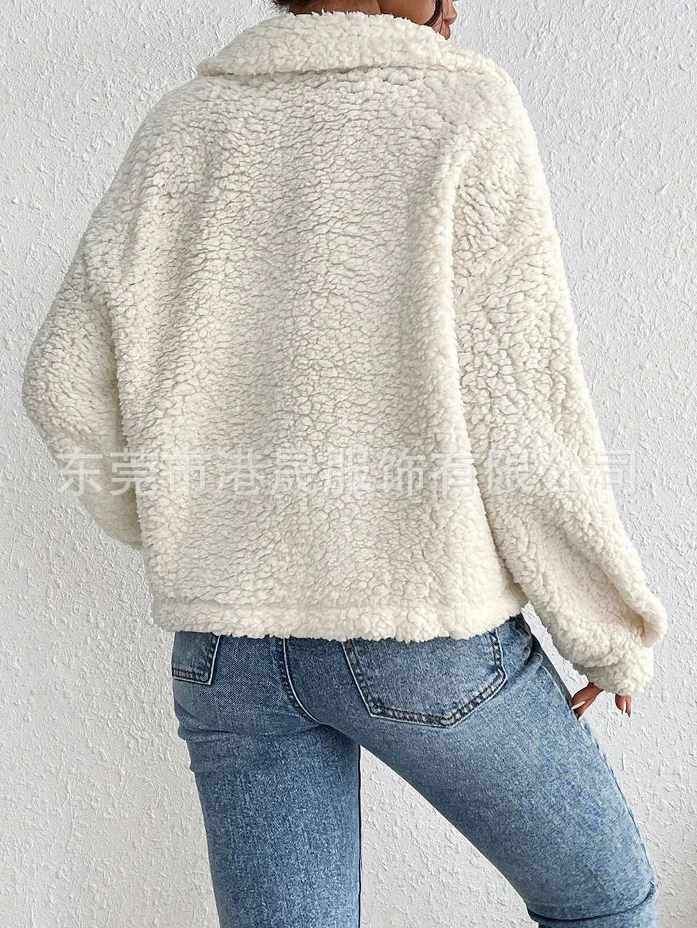 Casual Women's Coats Autumn And Winter Lapel Plush Jacket Short Women Jacket New Fashion White Pockets Tops Coat Streetwear