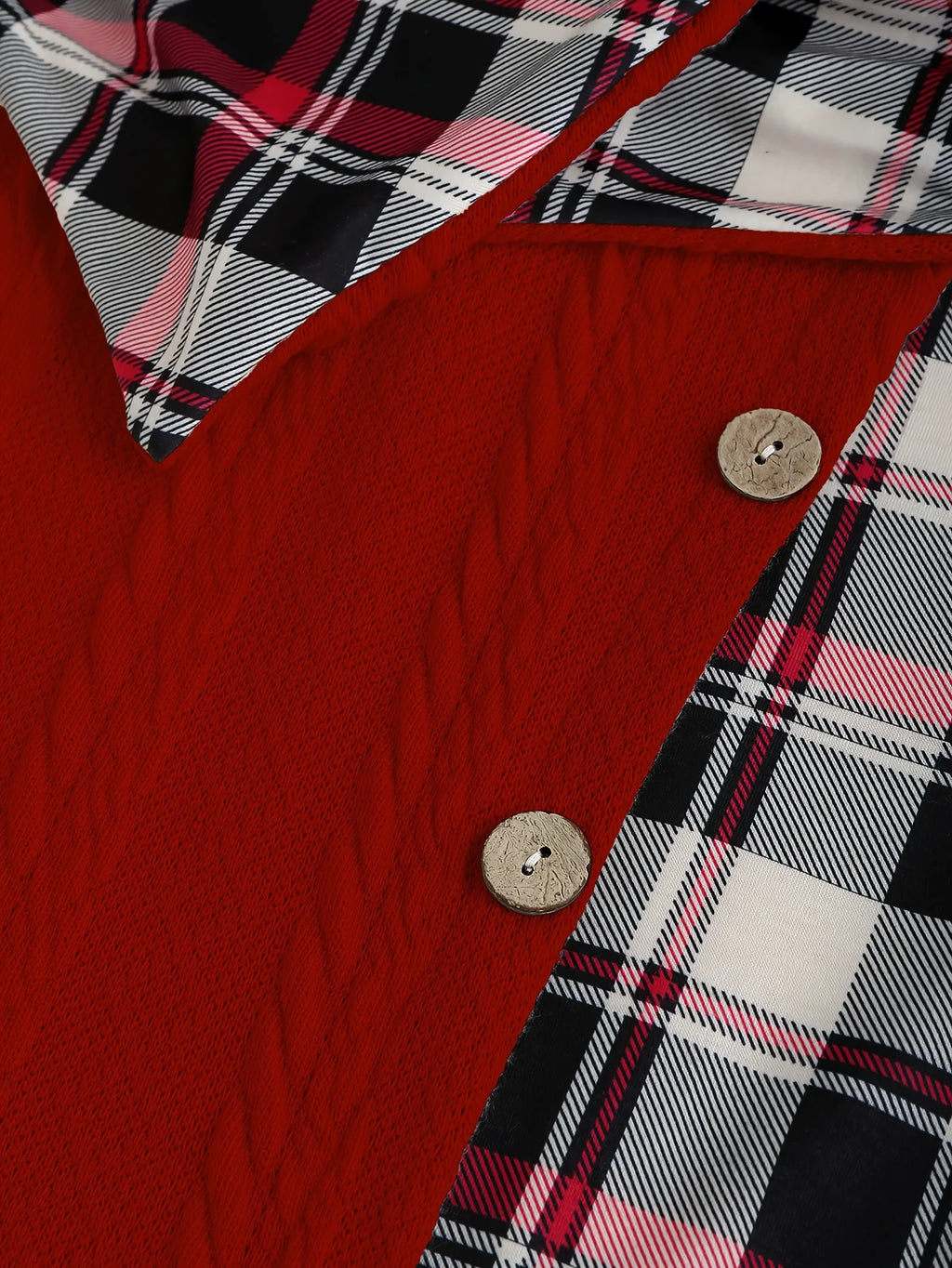 Knitted hooded dress plaid print stitching fake buckle high waist long sleeve A-line dress female