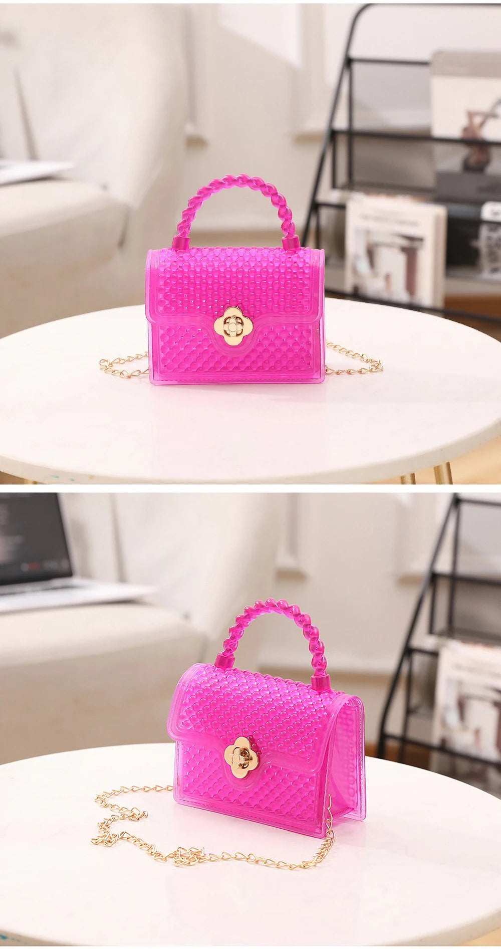 Trendy Red Jelly Shoulder Bag - Mini Fried Dough Twists Pattern Cute Handheld Purse with Metal Chain Strap for Women