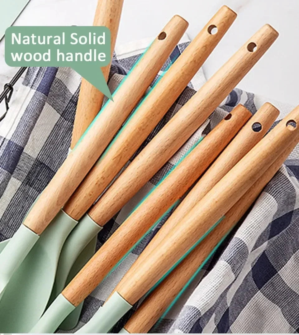 Carote Cookware Set Wooden Handle Kitchenware Silicone Kitchenware Flexible Convenient Storage Safe and Odorless Kitchenware Set