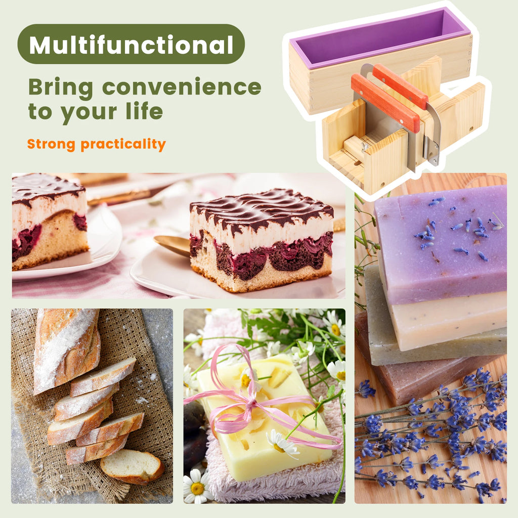 Soap Making Tools DIY Handmade Soap Making Kit Wooden Silicone Soap Rectangular Mold Stainless Steel Straight Cutter Wavy Cutter