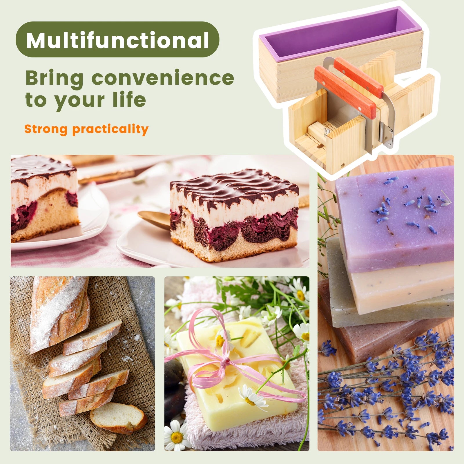 Soap Making Tools DIY Handmade Soap Making Kit Wooden Silicone Soap Rectangular Mold Stainless Steel Straight Cutter Wavy Cutter