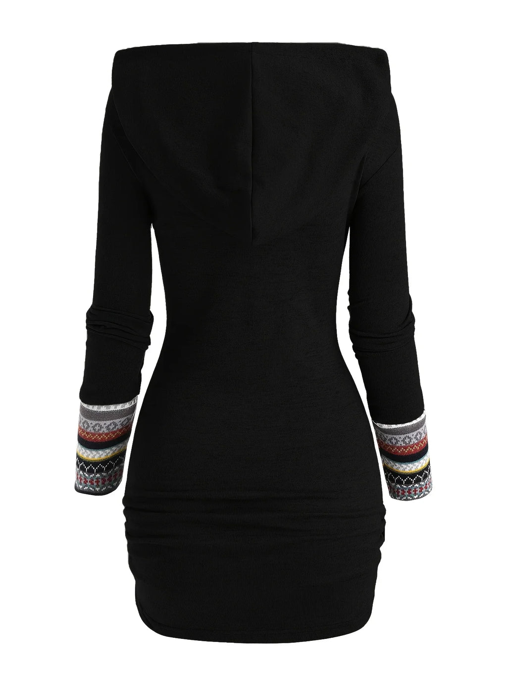 European and American explosions fashion women's ethnic style geometric stripe stitching hooded knitted long-sleeved tight dress