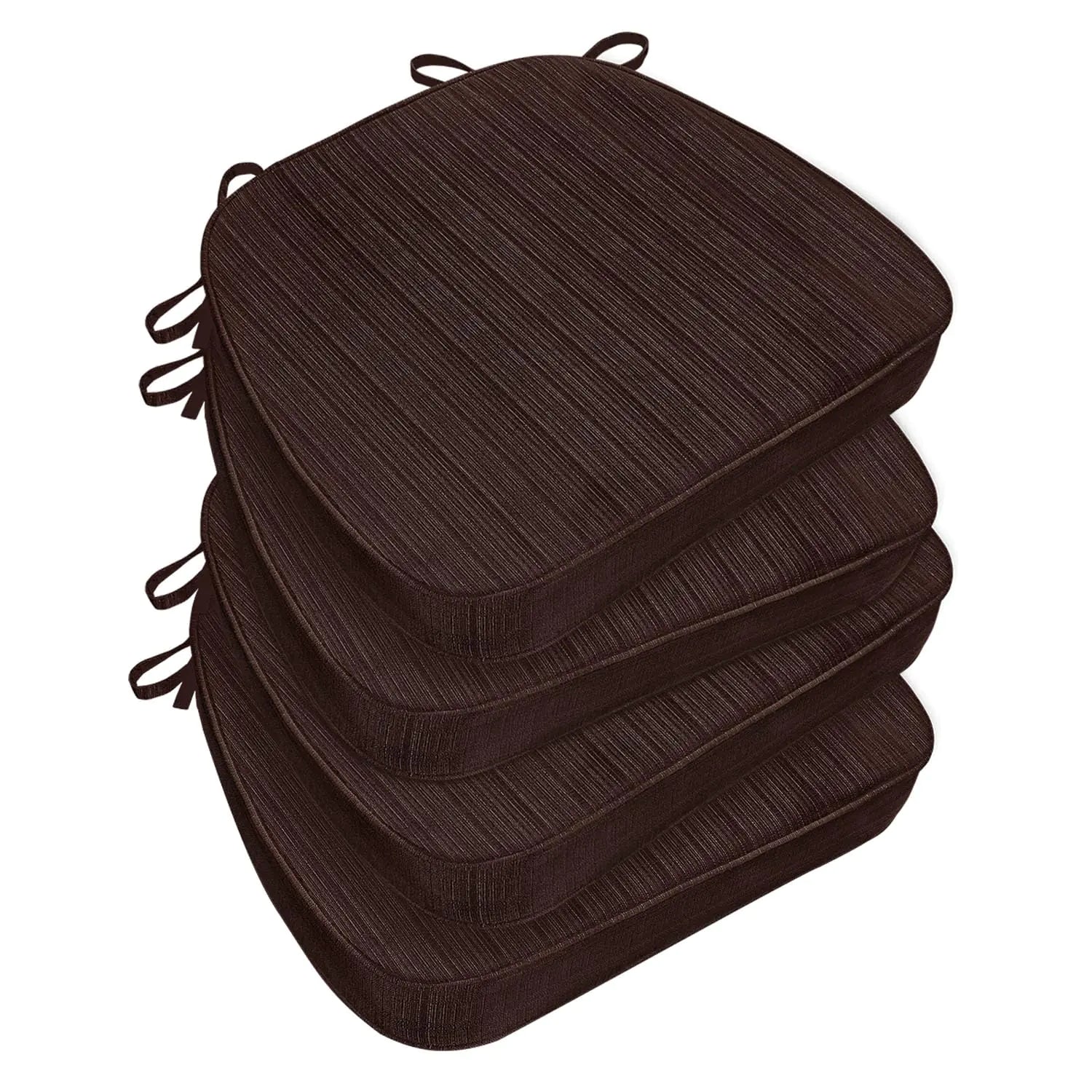 HOMELYSIAN Kitchen Chair Cushions Set of 4 Indoor Chair Cushions for Dining Chairs Memory Foam Dining Chair Cushions with Ties，Waterproof Chair Pads Brown 17x16x2.5 Inch