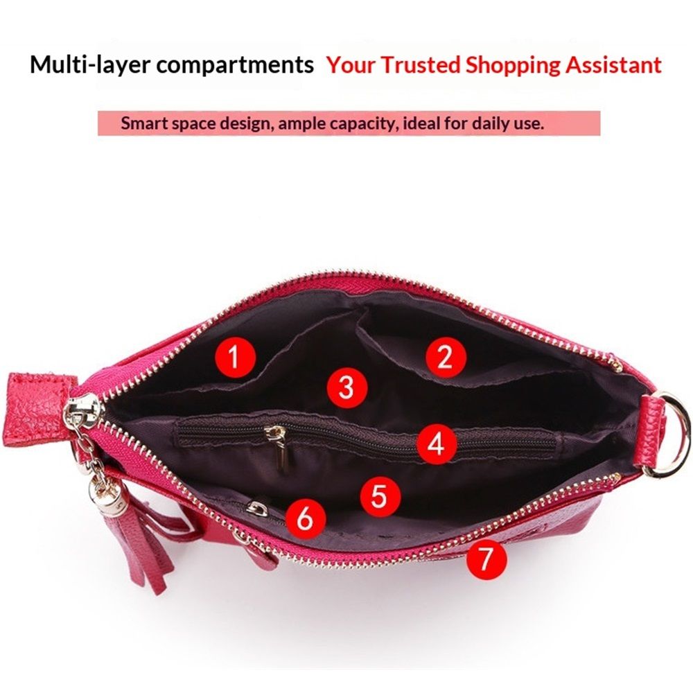 Genuine Leather Wristlet Clutch for Women Ultra-Slim Ladies Credit Card Holder Wallet Purses（rose red）