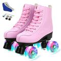 YYW Roller Skates for Women Men Girls Boys High Top PU Leather Classic Double-Row Roller Skates Indoor Outdoor Roller Skates for Beginner (Pink Flash 36-US Women 6/ Youth 5)