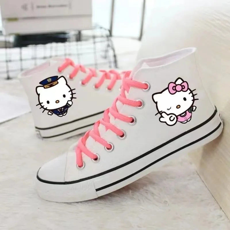 real pictures hello kitty cat 2025 New plus size Branded Students Soft Girl sports man white Canvas Shoes women Casual Shoes