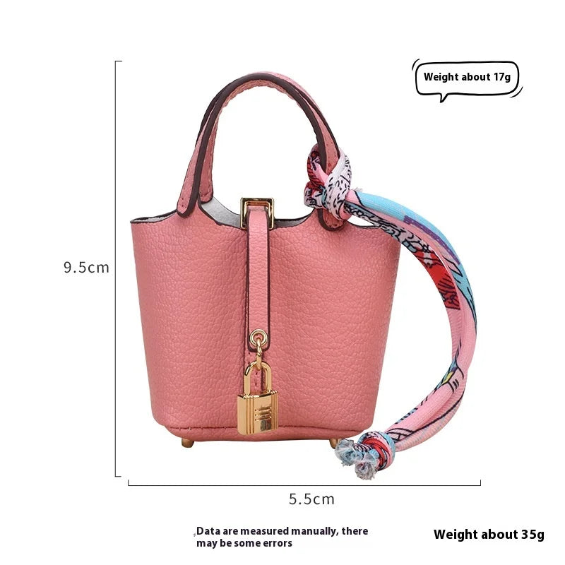Mini Bag Pendant Car Interior Rearview Mirror Decoration High-End Leather Headphone Bag Coin Purse Multifunctional Keychain
