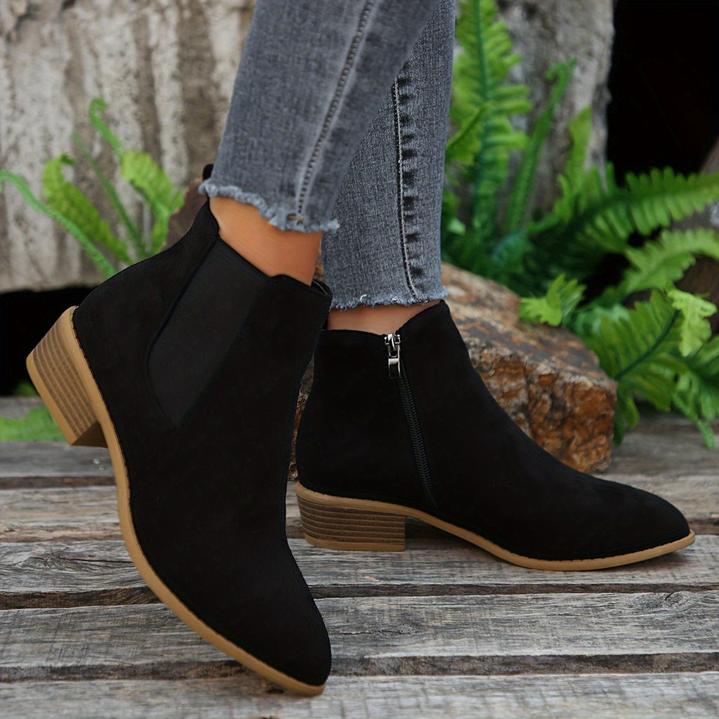 Pointed Toe Ankle Boots with Chunky Heels