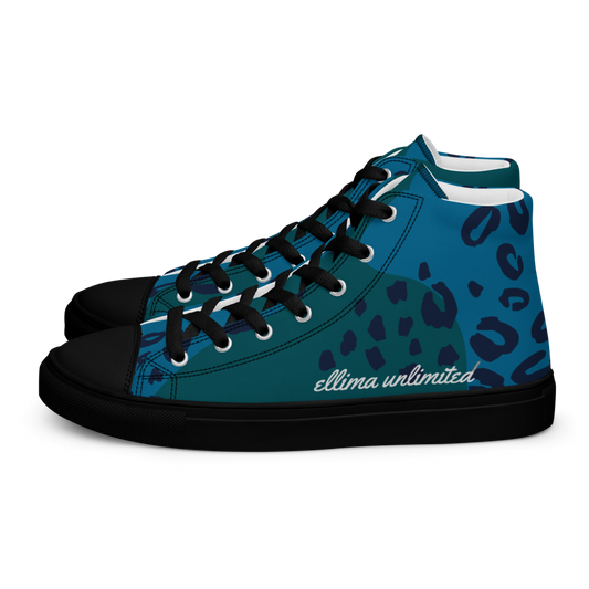 Dark Aqua Leopard Women's High Top Canvas Shoes