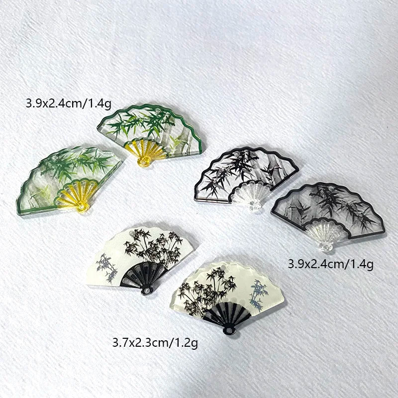 10pcs Chinese Style Transparent Bamboo Fan Charms Acrylic Vintage Pendant For Earring Hairpin Diy Jewelry Make