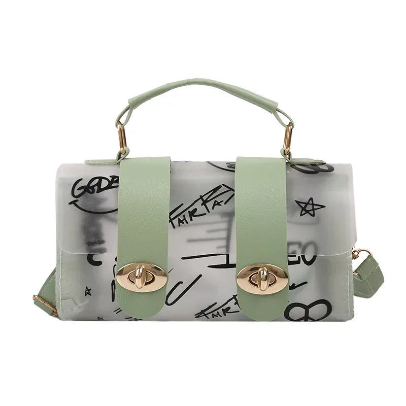 New Women Shoulder Bag PVC Transparent Graffiti Messenger Female Bag Small Designer Handbag Purse Crossbody Bags For Women