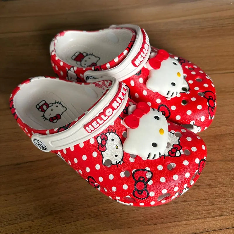 In Stock kawaii Hello Kitty Sanrio Hole Sandals Slippers Sandals Kawaii Eva Anime Home Beach Shoes Summer Slippers For Adult Kid
