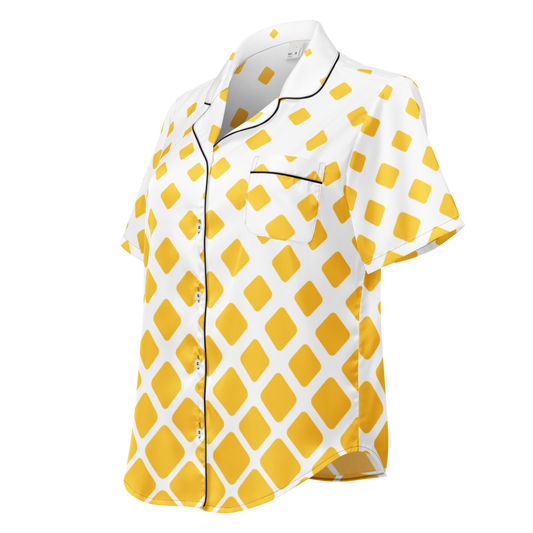 Yellow Geometric All-Over Print Women's Short Sleeve Pajama Top