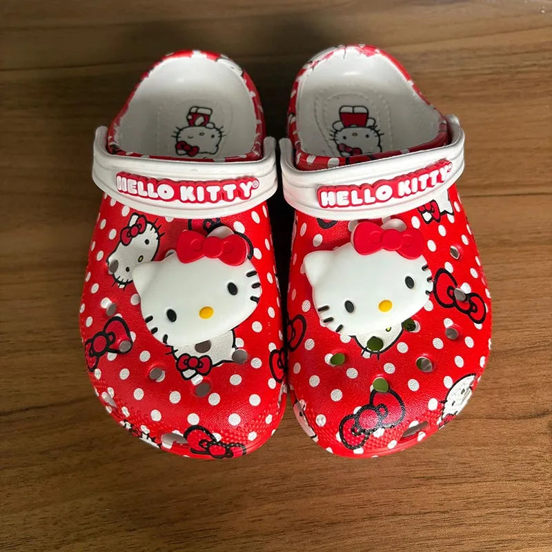 In Stock kawaii Hello Kitty Sanrio Hole Sandals Slippers Sandals Kawaii Eva Anime Home Beach Shoes Summer Slippers For Adult Kid