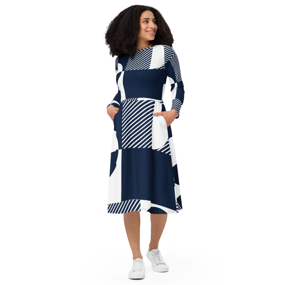 All-Over Print Long Sleeve Midi Dress