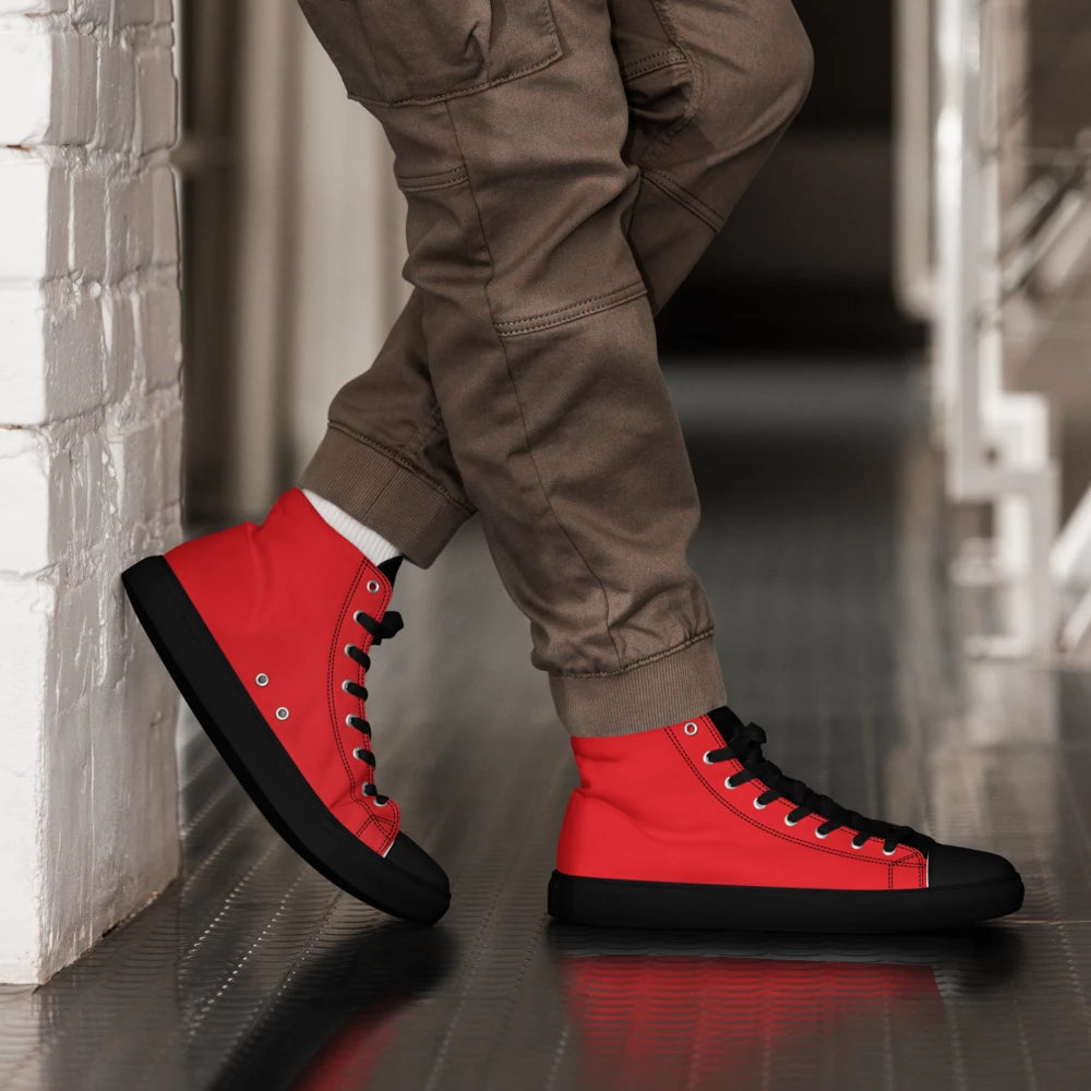 Red and Black Men's High Top Canvas Shoes