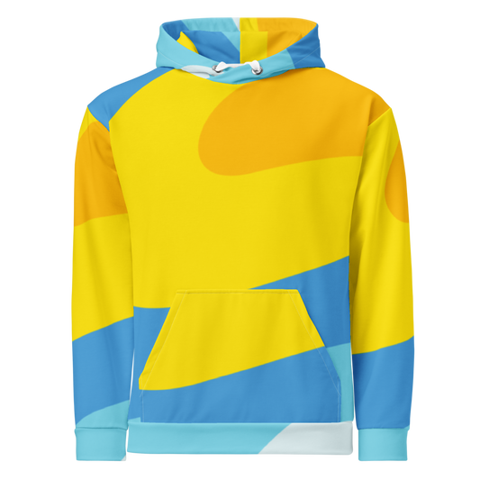 Yellow and Blue All-Over Print Recycled Unisex Hoodie